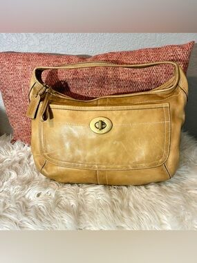 Coach Leather Shoulder Hobo Bag in Tan